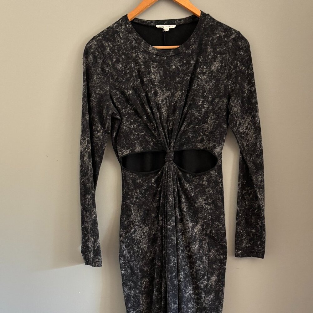 Stormy Grey Tie Dye Honey Punch Jersey Dress with Front Cut outs